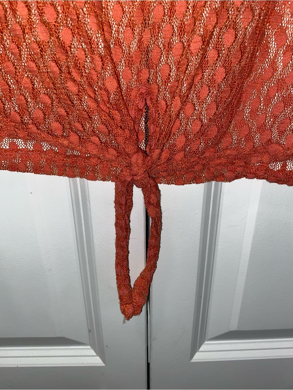 Orange Open-Knit Tie-Front Short Sleeve Top - Picture 3 of 5